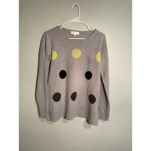 Lisa Todd Gray Crewneck Sweater with Yellow, Black and Olive Polka Dots